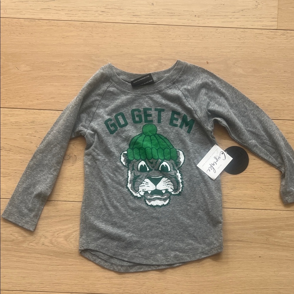 Tiny Whales Gray Long Sleeve Tee with Go Get ‘Em Tiger Graphic